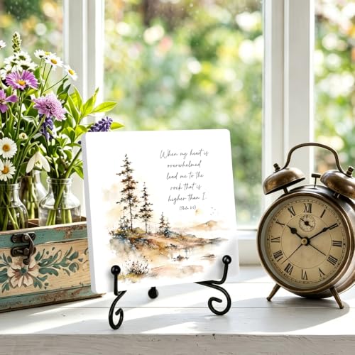 Bible Scripture Quote for Home Office Book Shelf Table Decor 6.3x6.3 Inch (Multicolor 1736 / Wooden sign with iron frame（6.3 x 6.3 inches）)
