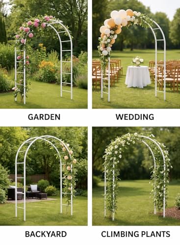 Metal Garden Arch Trellis for Climbing Plants 7.8ft Outdoor Arch Wedding Halloween Christmas Vine Trellis Pumpkin Archway Assemble Freely 2 Sizes White (White)