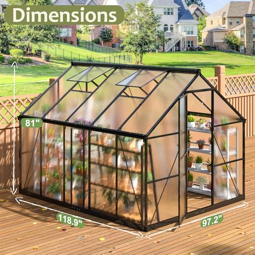 8x10 FT Walk in Polycarbonate Greenhouse for Outdoor (Black / 8x10 FT)
