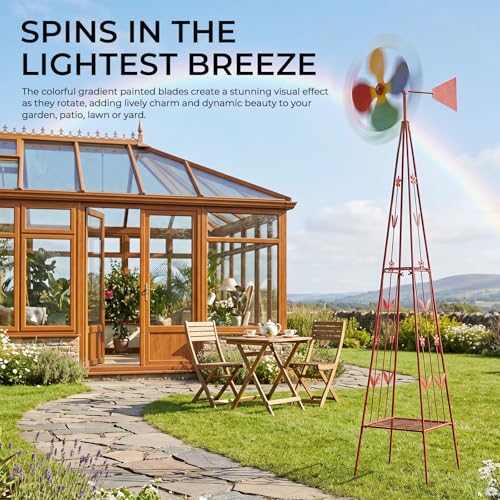 8FT Ornamental Windmill for Yard (6.2ft-red)