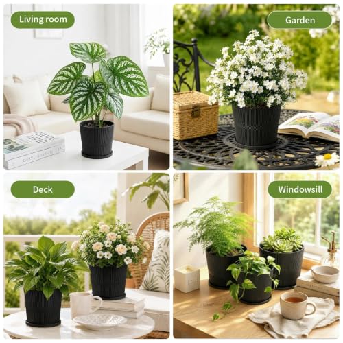 3 Pack Plant Pots Indoor (Black / 4.8''+5.5''+6'')