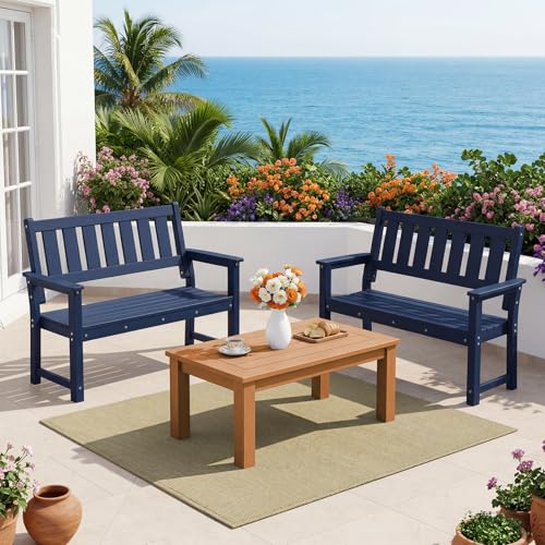 50" Poly Lumber HDPE Outdoor Bench 2 (Navy Blue / 2-Person)