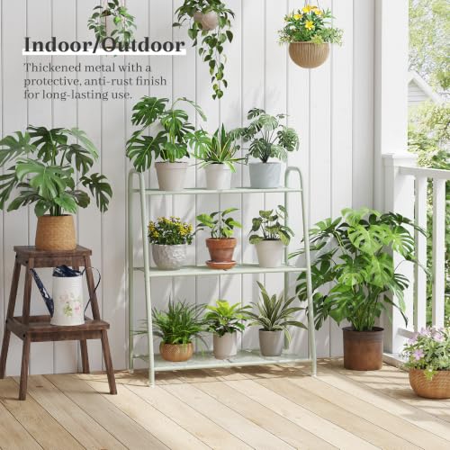 Metal Plant Stand Indoor Outdoor for Multiple Plants (Green)