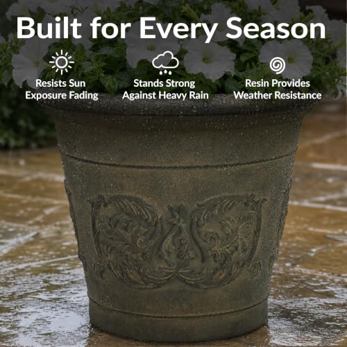 Sunnydaze Arabella 16'' Plastic Planter Pot for Plants (Sable / 16 in)