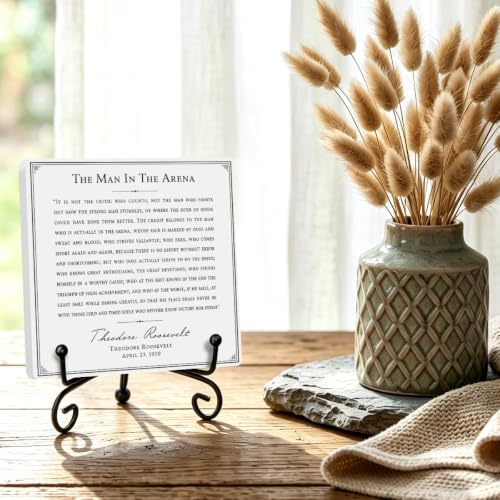 Man in the Arena Quote for Home Office Book Shelf Table Decor 6.3x6.3 Inch (Multicolor 1720 / Wooden sign with iron frame（6.3 x 6.3 inches）)