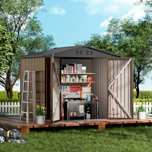 Shed Outdoor Storage Shed Metal (Brown / 8'*6')