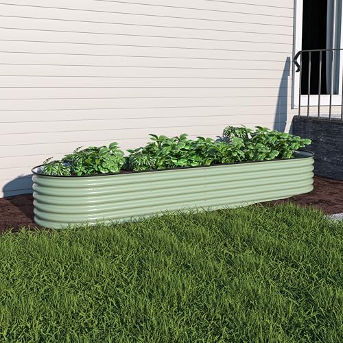 8x2FT Galvanized Raised Garden Bed (Olive Green / 8x2x1.4FT)