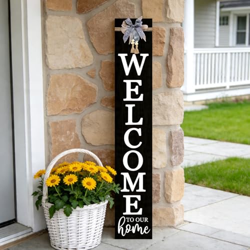 Vertical Wood Welcome Sign 47.2x7.8 Inch Farmhouse Rustic Decor for Front Porch (Black / 7.8" x 47.2" / Welcome To Our Home)