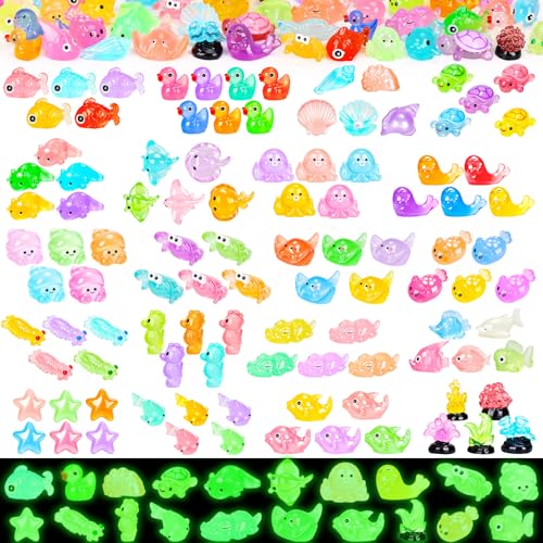 120PCS Luminous Mini Ocean Resin Animals 20 Style Glow in The Dark Tiny Sea Animal Figurines Miniature Plastic Animals Aquarium Decoration for DIY Crafts Fish Tank Potted Fairy Garden Dollhouse (120pcs-ocean)