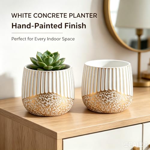 2‑Pack 6 Inch Succulent Planter Pots with Drainage Holes (White Gold)