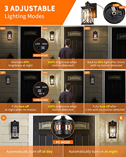Motion Sensor Outdoor Wall Light with Dimmable Bulb (Black-S-MO)