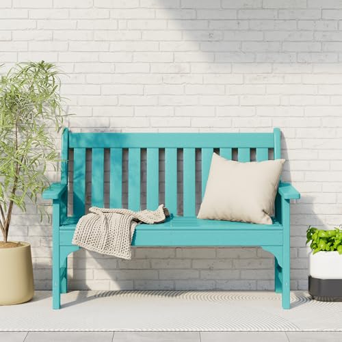 Garden Bench Farmhouse Park Front Porch for Entryway Bench Outdoor Seating Low Bench Patio Bench Outside (Turquoise / 51IN)