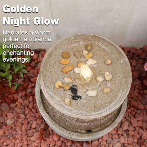 18H Modern Outdoor Water Fountain with Led Lights Tiered Cascading Waterfall Feature with Quiet Pump Floor Water Fountain for Patio Garden Backyard Decking Home and Indoor Décor Brown Brown (17.72-Brown / 17.72-brown)