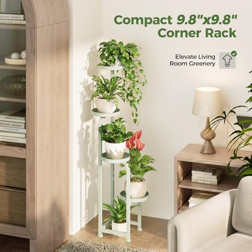 Corner Plant Stand Indoor Outdoor Tall Metal Flower Pot Stands (Mint Green / Spiral 4Tier)