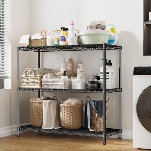 36.4"W 3 Tier Metal Shelving (Black-36.4"Wx14"Dx35.6"H（2P）)