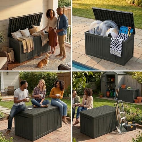 200 Gallon Deck Boxes Outdoor Waterproof (BLACK / 200 GAL NEW)