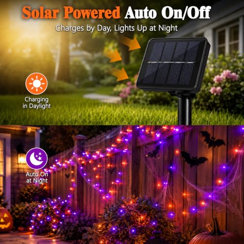 Halloween Solar String Lights Outdoor (Orange & Purle / 16.4ft)