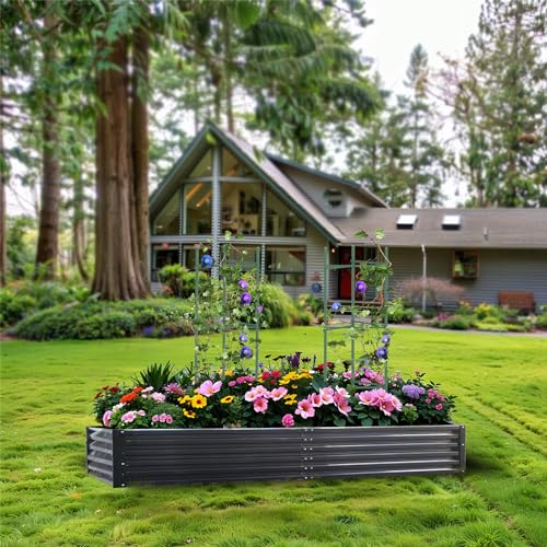 Metal Raised Garden Bed 8x4x1.5Ft Tall Outdoor Large Metal Galvanized Planter Boxes Kit for Vegetables (8x4x1.5 FT / Black)