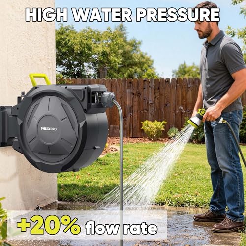 75 FT x 5 8" Retractable Garden Hose Reel with 3 (Green / 75FT-5/8")