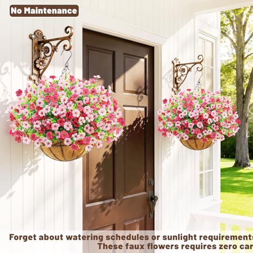 2 Set Artfiticial Hanging Flowers with Basket & Foam Outdoor (Pink Rose Red / 2 Pcs)