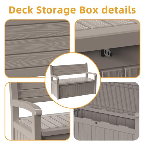 80 Gallon Outdoor Storage Bench Lockable Deck Box Outdoor Storage Box Waterproof for Patio (Grey Srtipe / 80 Gallon)