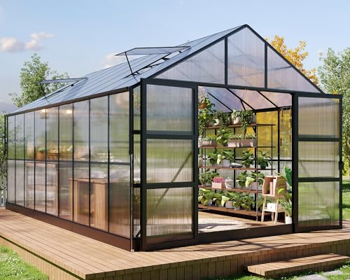 10x18x8.4 FT Polycarbonate Greenhouse with 4 Vent Windows