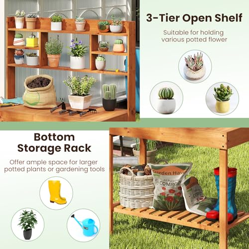 Wooden Potting Bench Table (Brown / 43" x 20" x 61")