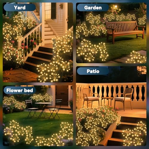 Solar Garden Lights 2 Pack Waterproof Swaying Starburst Lights Warm White (6 Count)