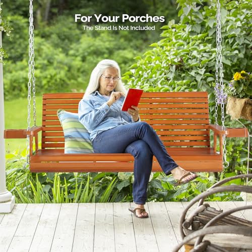 XL 5 FT Pro Wooden Porch Swing with Cup Holders (Brown / 5 FT)