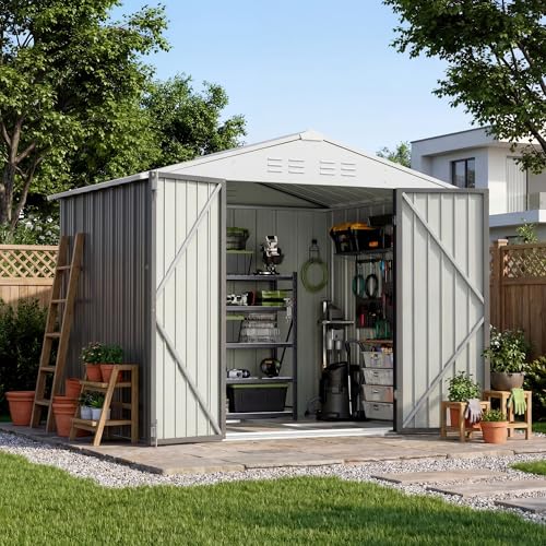 8x6 FT Outdoor Storage Shed with Floor Frame (Gray / 8x6 FT)