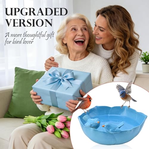 Glazed Ceramic Bird Bath Bowl Outdoor (Blue)