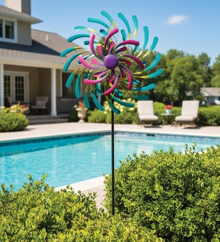 Wind Spinner Outdoor Metal Kinetic Yard Art with Stake (Wave / Large (80-89 Inch))