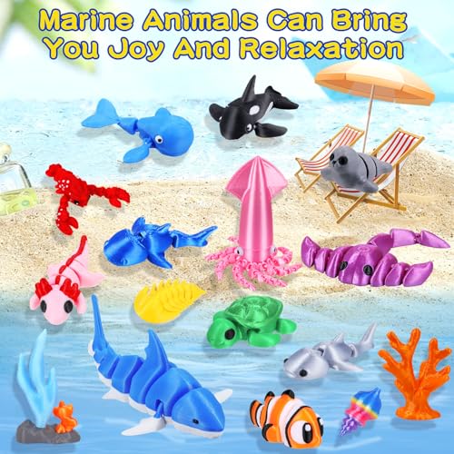 25 Pcs 3D Printed Ocean Animals Set (25Pcs-3D Ocean Animals)