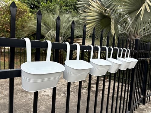 6 Pack 10" Metal Hanging Fence Planter Outdoor with Detachable Hooks (White)