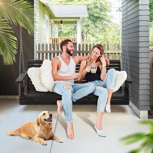 2026 Upgraded 5 FT Wooden Porch Swing (Black / 5 FT)