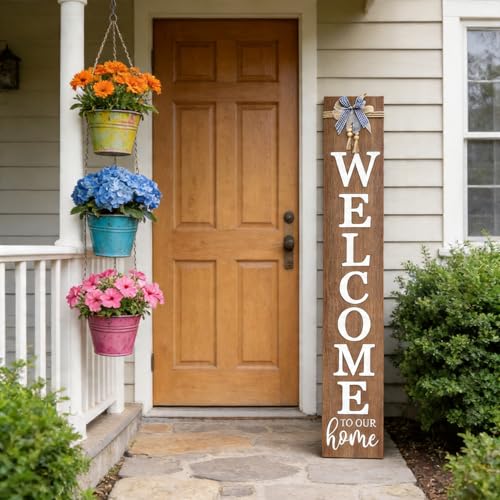 Vertical Wood Welcome Sign 47.2x7.8 Inch Farmhouse Rustic Decor for Front Porch (Natural / 7.8" x 47.2" / Welcome To Our Home)