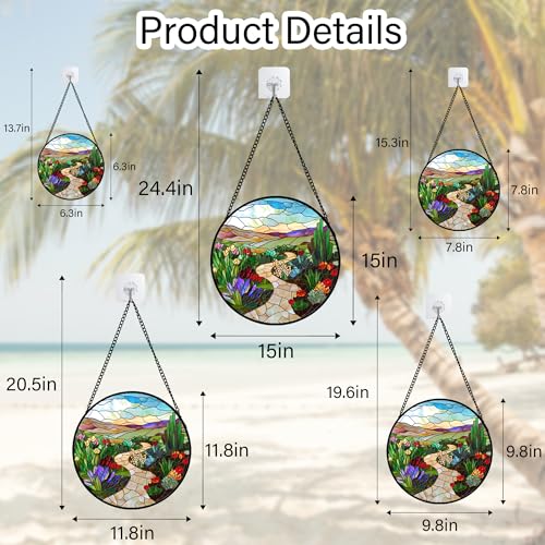 Desert Garden Path Stained Glass Window Hanging Suncatcher Gifts 6.3" (Multi Color / 6.3x6.3 IN)