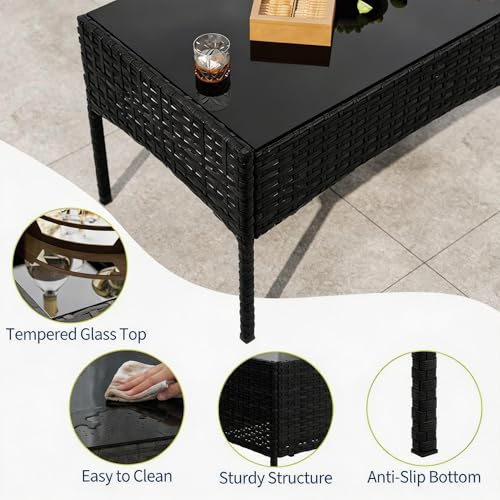 4 Piece Outdoor Patio Furniture Set (Black/Beige / 4 Pieces)
