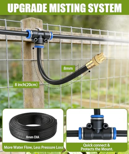 100FT 5 16" Misting Irrigation System for Garden with 40 Adjustable Nozzles (Mist 100 FT+40 Nozzles)