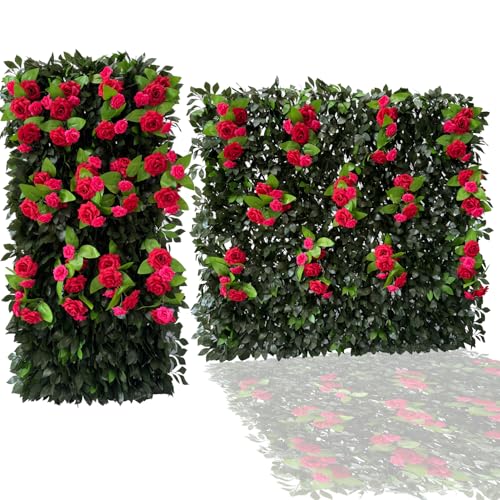 Expandable Fence Privacy Screen for Balcony Patio Outdoor (Branches -Red Rose)