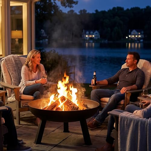 Sunnydaze Cast Iron Heavy Duty Large Fire Pit for Outside Wood Burning (Black / 30 in)