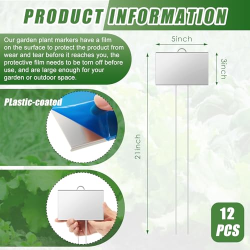 12 Pcs Large Plant Marker (5'' X 3'' with 21'' Stake / Silver)