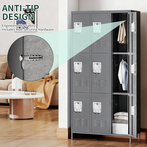 9 Doors Metal Employee Locker (9 Door-Upgraded / Grey)
