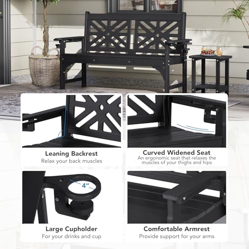 Oversized Outdoor Bench Set of 2 (Black / 2pcs)