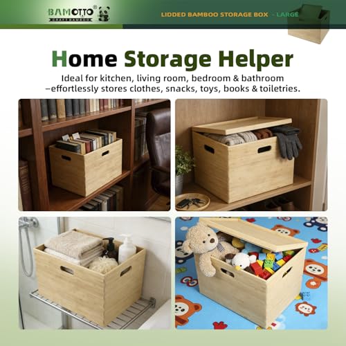 Large Lidded Bamboo Storage Bin 14.6”x10.2”x9.6” (Single Bamboo Box with Lid - Large / 14.6"L x 10.2"W x 9.6"H)