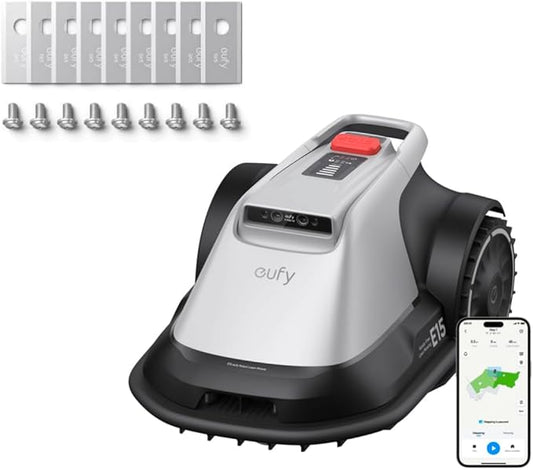 eufy E15 Robot Lawn Mower,Max 0.2 Acres,Wireless Robot Mower with Auto Mapping,Vision Navigation,Multi-Zone Management + Official Accessories: Replacement Blades Box with 3*