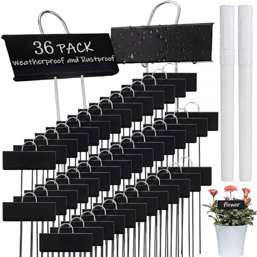 38 Pcs Metal Plant Markers Outdoor (Black Label With White Ink)