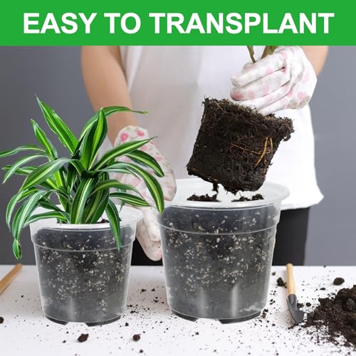 52 Pack 7/6/5/4 Inch Clear Nursery Pots with Drainage Holes,Plastic Plant Flower Pots for Planting,Succulents,Garden,Planters,Seed Starter,Indoor and Outdoor (Clear / 7/6/5/4 Inch)