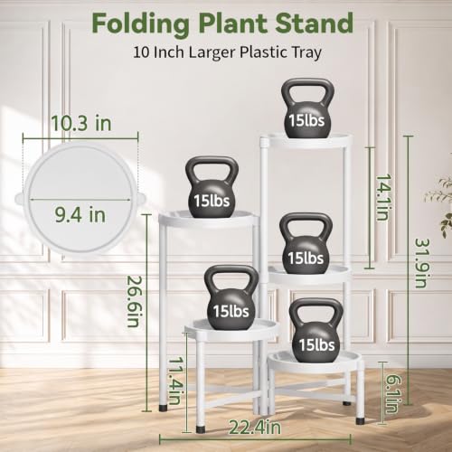 Plant Stand Indoor Outdoor with Large 10 Inch Plastic Tray (Snow White with Large Tray / 5 Tier)