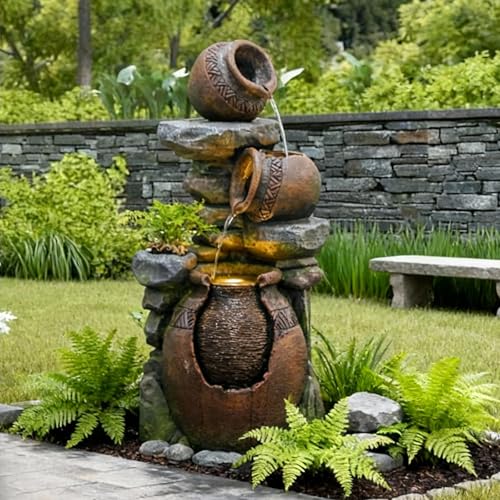 Outdoor Garden Water Fountain for Garden 38.4" H (Stone - 38.4 Inch)